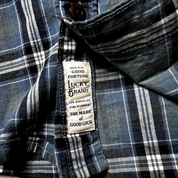 Lucky Brand Men's Blue Plaid Shirt, XL, Untucked Fit - Picture 5 of 7
